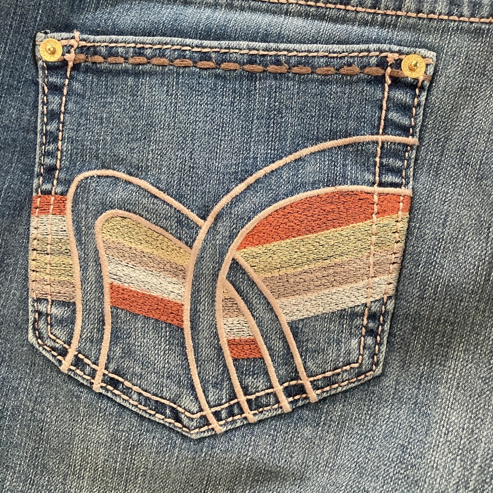 Old Navy Ultra Blue Vintage Boho Flare Embroidered Pocket Jeans Denim 16
